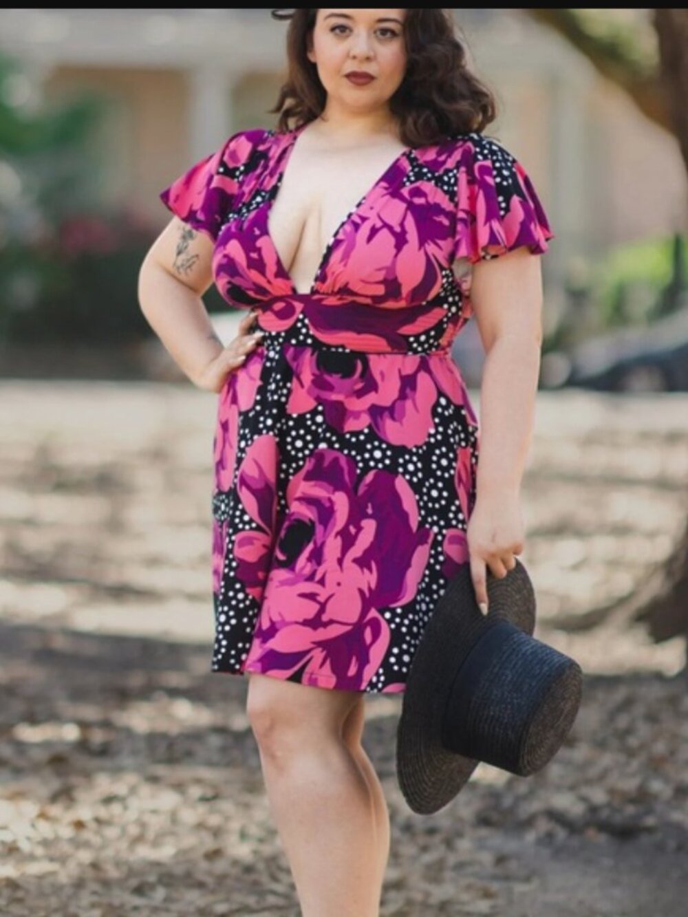 Trashy Diva Camilla Rayon Pink Floral w. Black & White Polka Dot Romper women 24